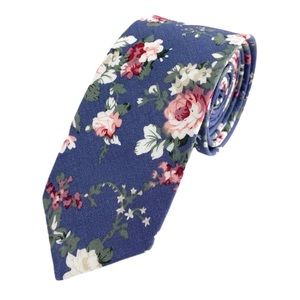 Men’s Blue & Blush Pink Floral Slim Necktie
